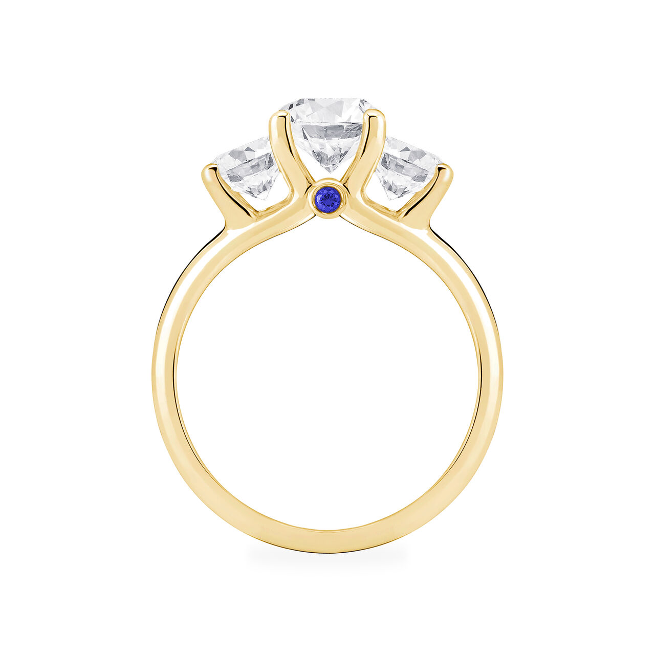 Round Three-Stone Diamond Engagement Ring with Sapphire Accent image number 2