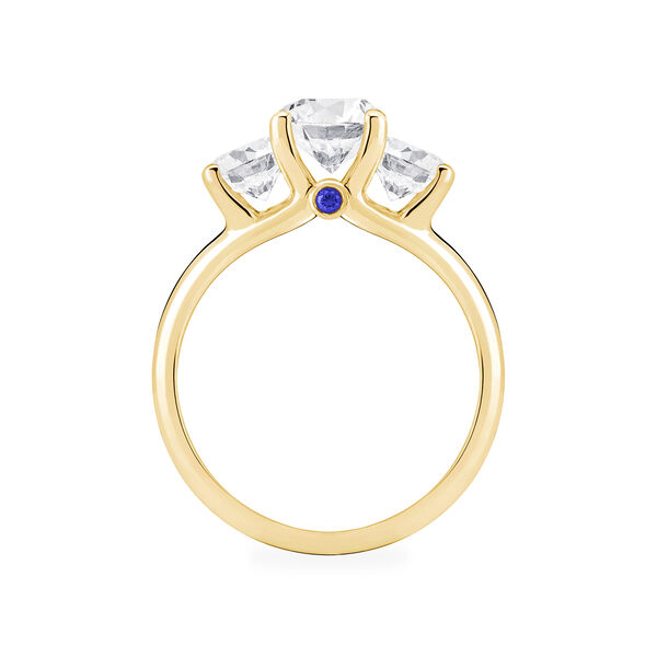 Round Three-Stone Diamond Engagement Ring with Sapphire Accent
