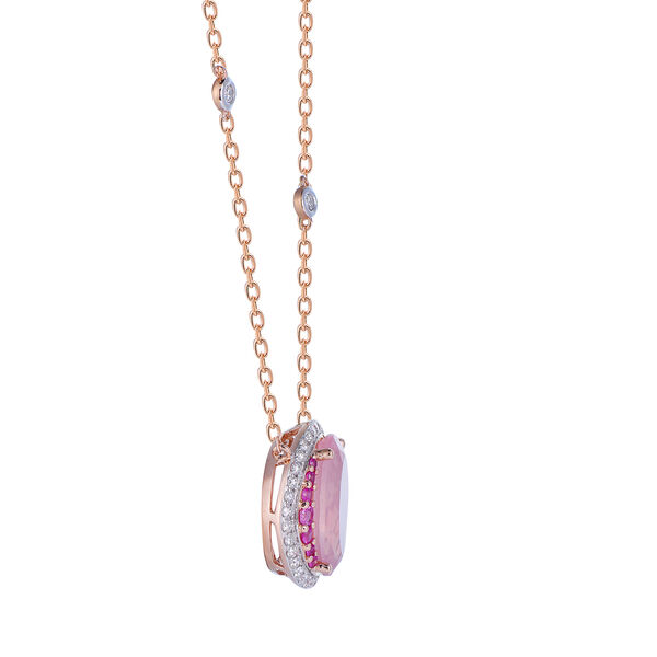 Pendentif Quartz Rose Avec Accents de Saphirs Rose et Diamants en Or Rose