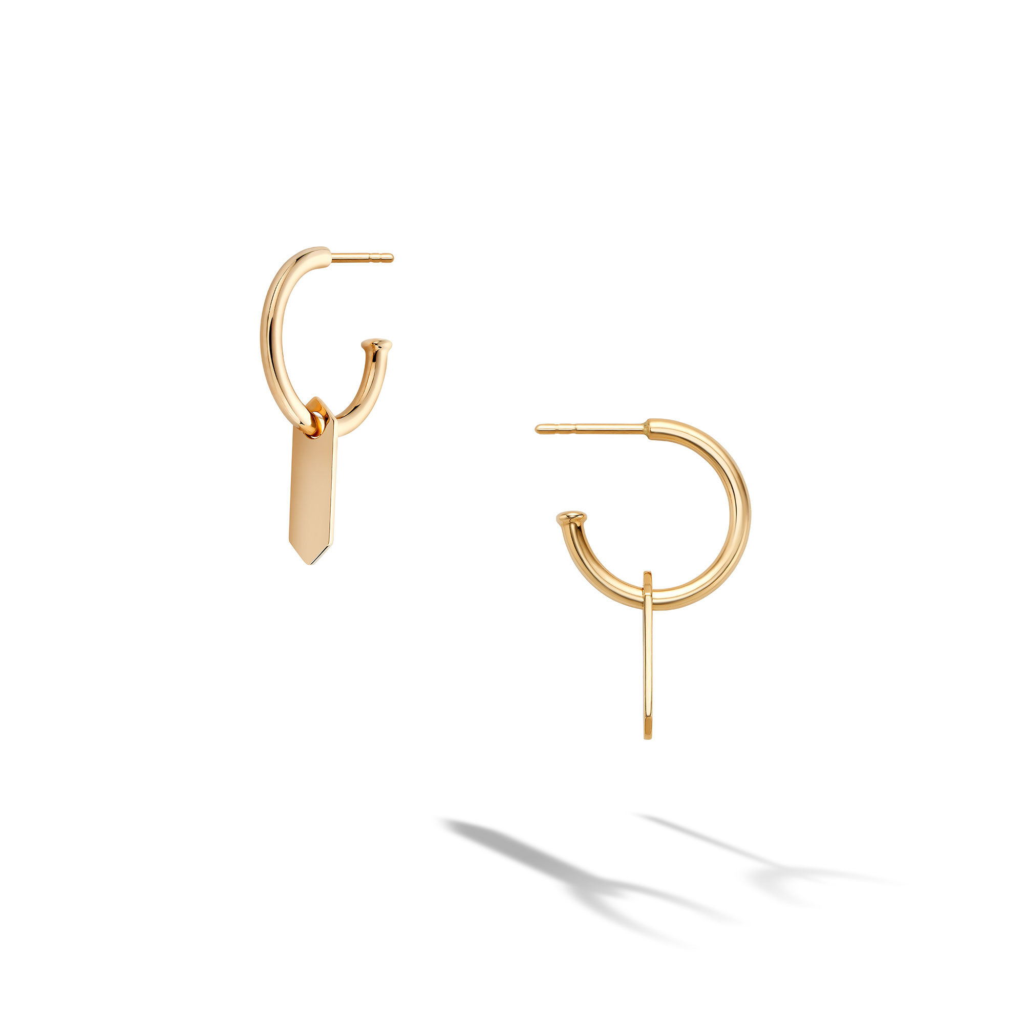 Gold hoop earrings with drop top