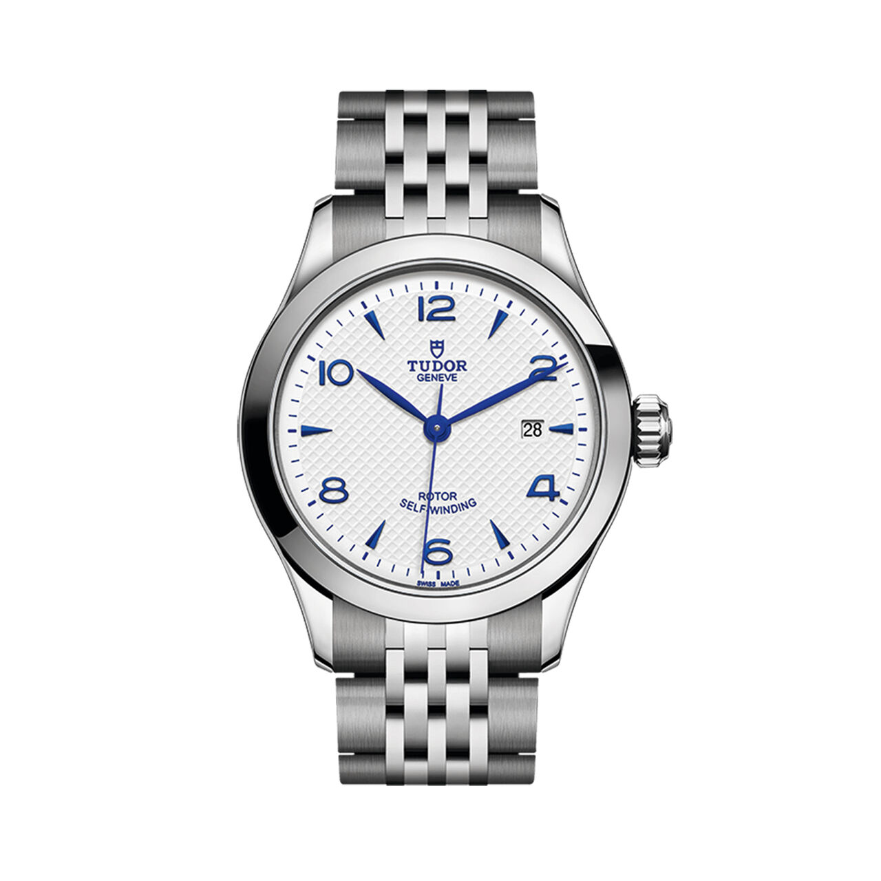 maison birks tudor 1926 28 mm steel case opaline and blue dial steel bracelet m91350 0005 image number 0