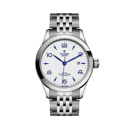 maison birks tudor 1926 28 mm steel case opaline and blue dial steel bracelet m91350 0005 image number 0
