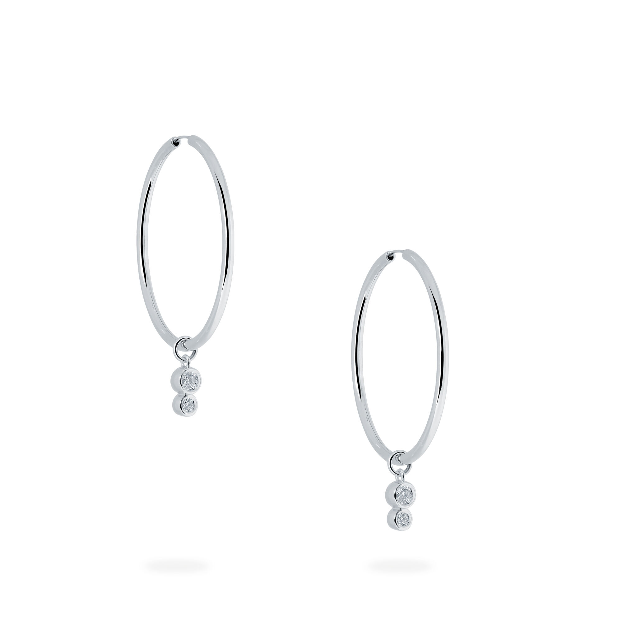Birks Diamond Bezel Drop Hoop Earrings 18k White Gold