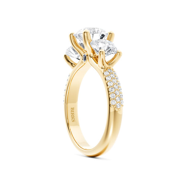 Three-Stone Pav&eacute; Diamond Engagement Ring in Yellow Gold