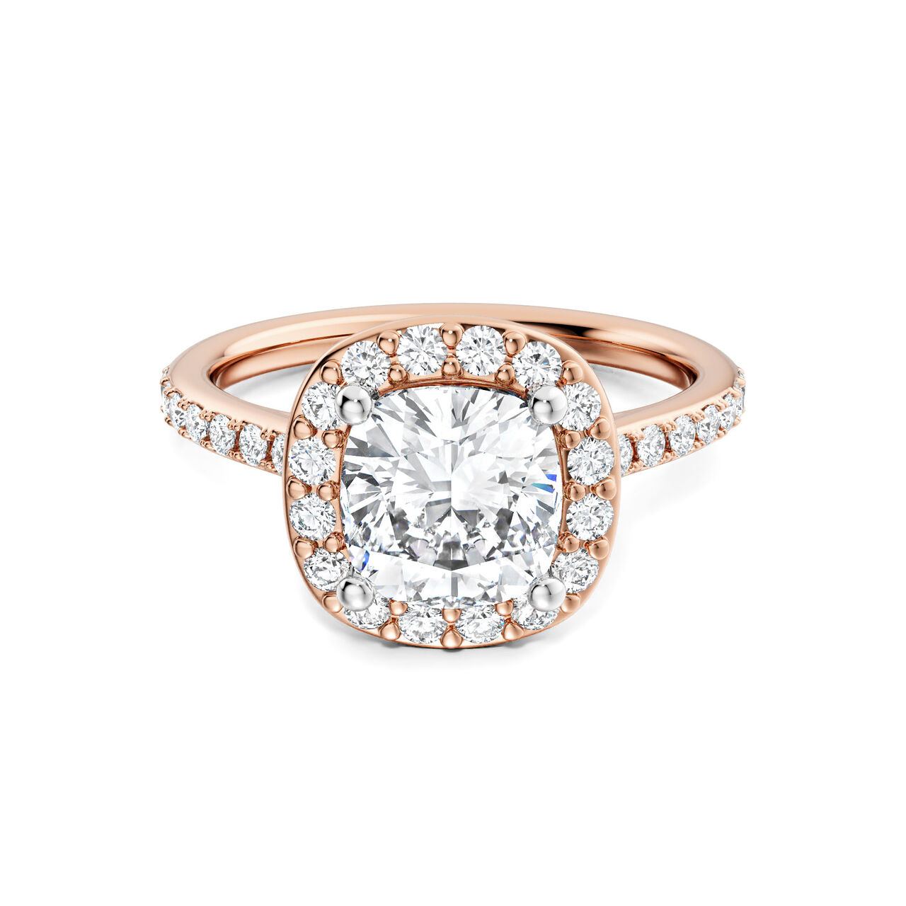 Birks Ros&eacute;e du Matin Cushion-Cut Diamond Engagement Ring with Halo and Pav&eacute; Band in Rose Gold image number 0