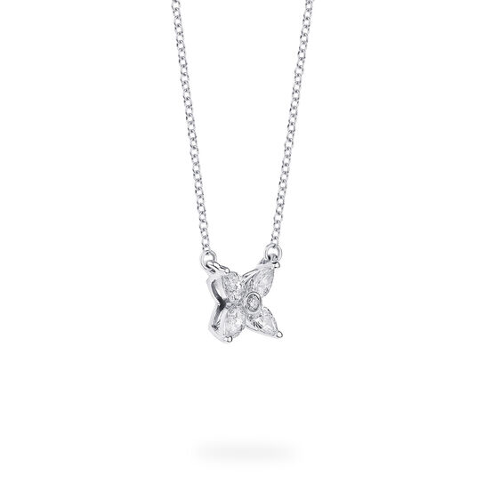 Side view of Birks Essentials Floral Diamond Necklace in 18K white gold image number 1