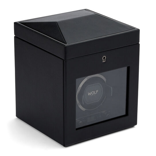 WOLF British Racing Black 1 Piece Watch Winder with Storage Angle image number 1