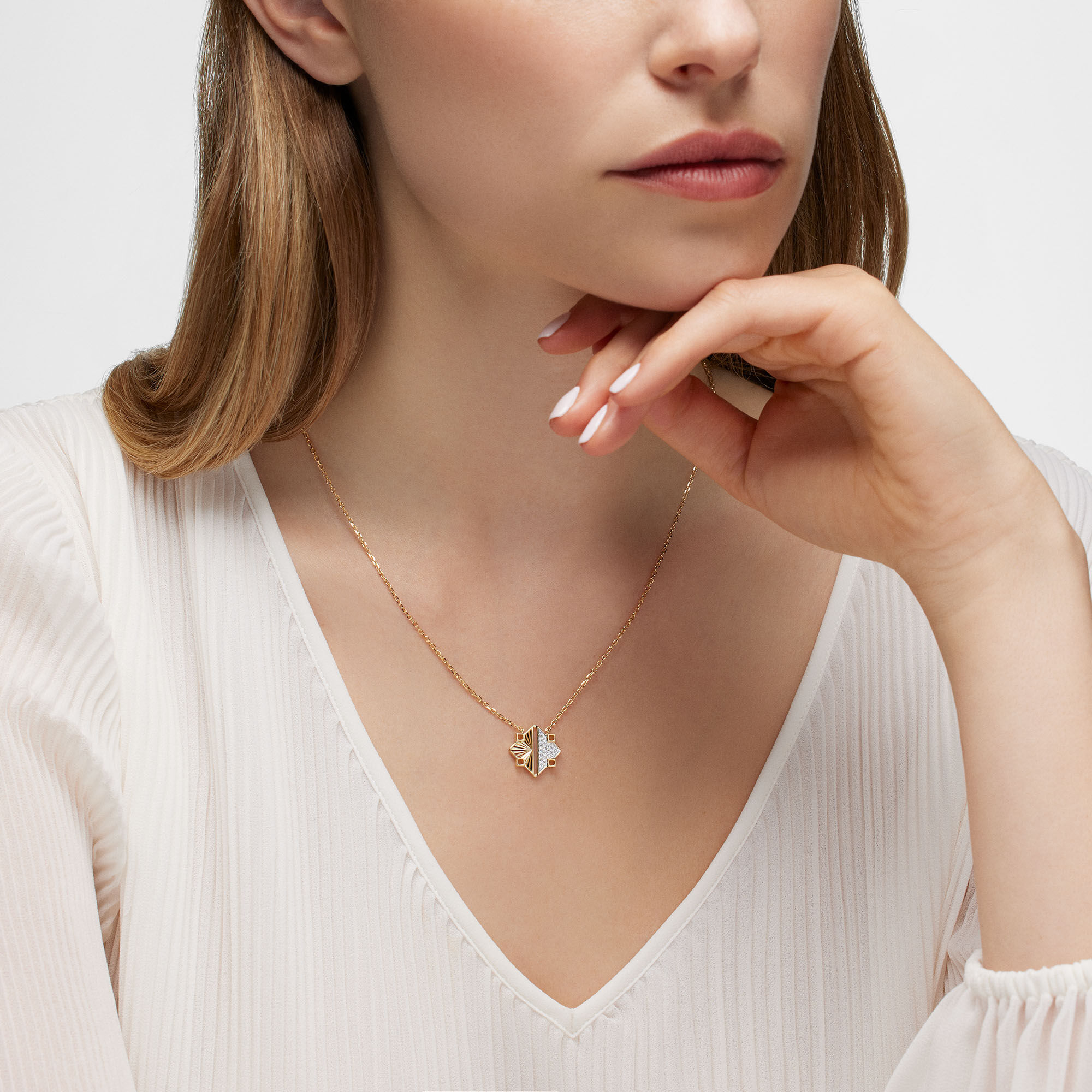 Guilloché Yellow Gold and Diamond Pendant, Medium