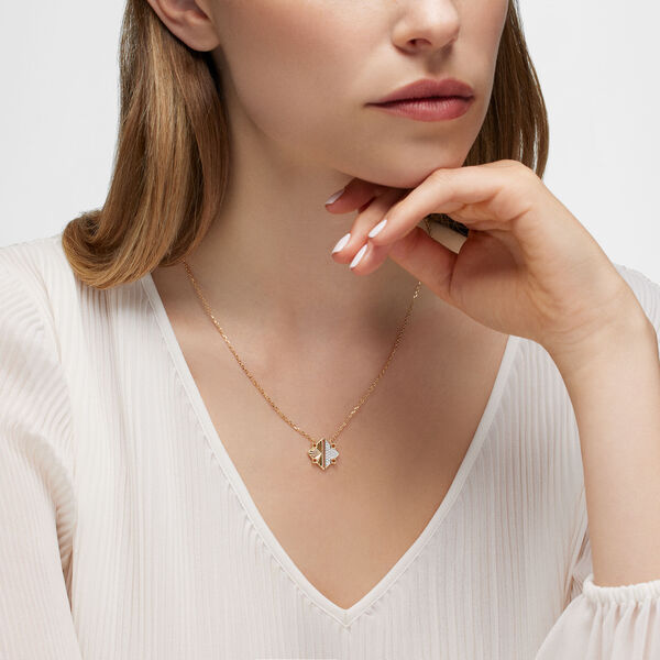 Guilloché Yellow Gold and Diamond Pendant, Medium