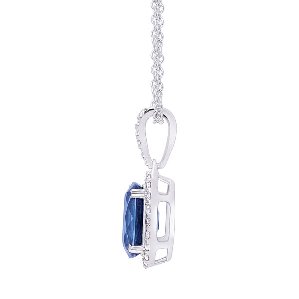 Oval Sapphire and Diamond Halo Pendant