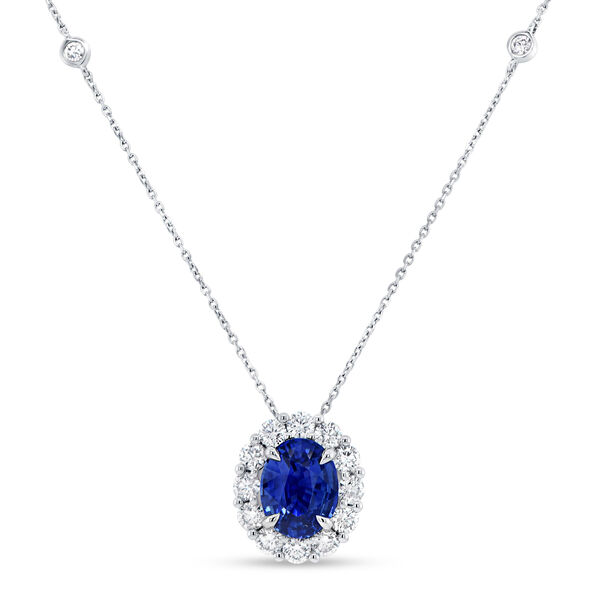 High Jewellery White Gold, Blue Sapphire and Diamond Pavé Pendant
