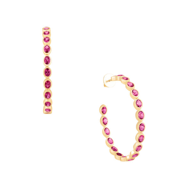 Pink Tourmaline Bezel Set Hoop Earrings