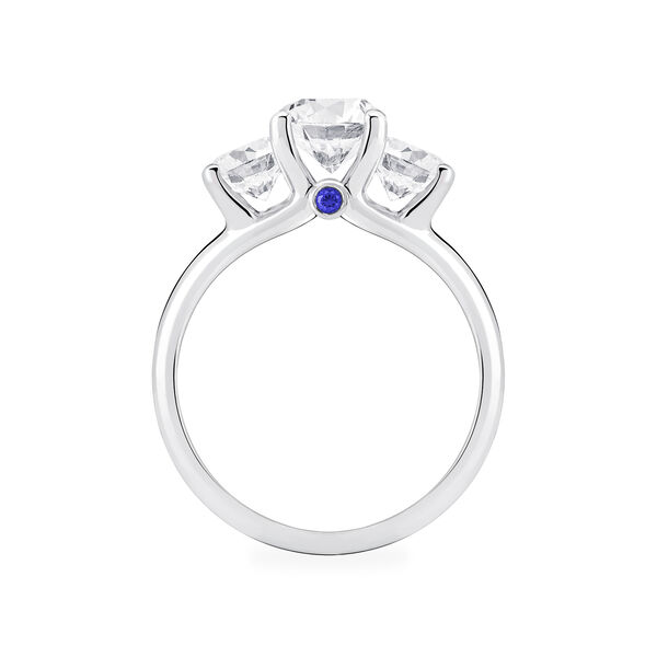 Round Three-Stone Diamond Engagement Ring with Sapphire Accent