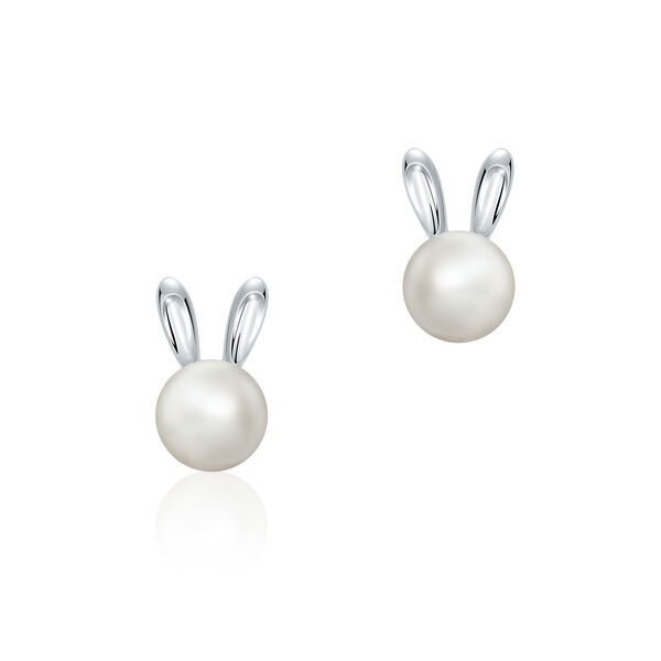 Freshwater Pearl and Silver Arctic Hare Stud Earrings
