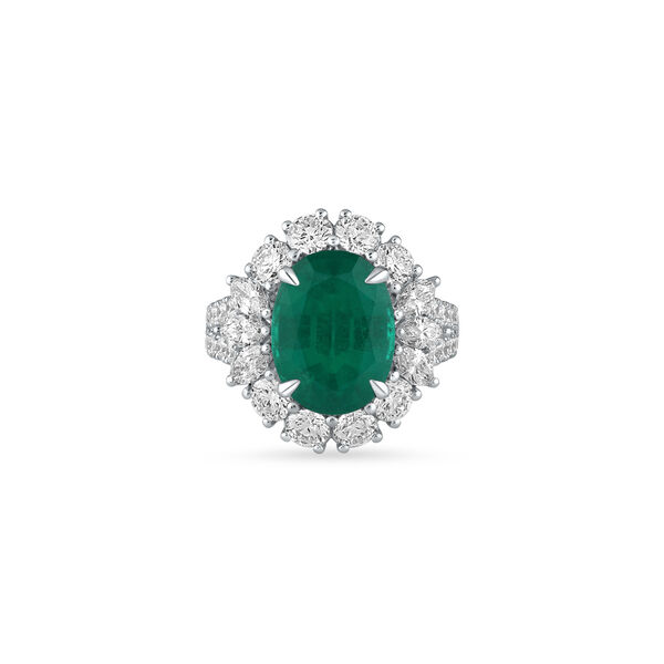 Emerald Oval-Cut Ring with Diamonds in White Gold