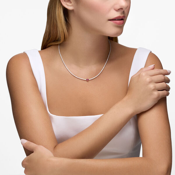Collier en Or Blanc avec Diamants et Rubis