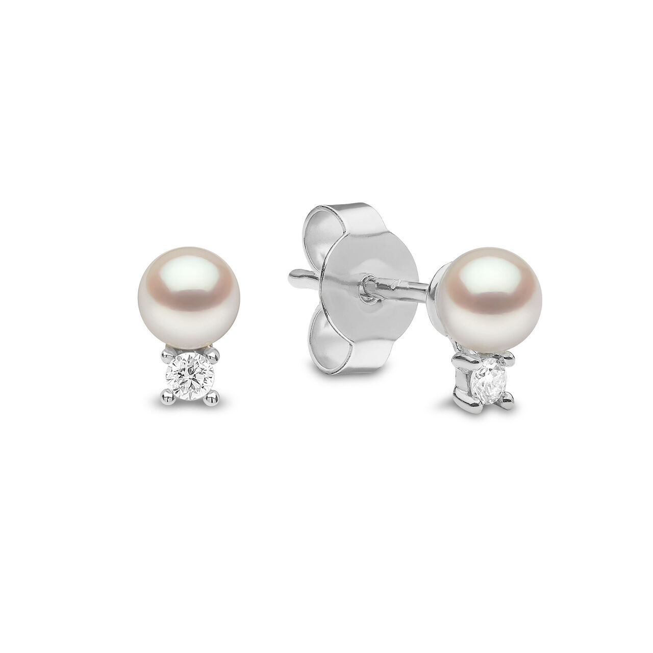 Sleek White Gold Pearl and Diamond Stud Earrings image number 2