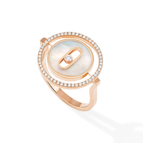 Lucky Move Small Rose Gold White Mother-Of-Pearl & Diamond Pavé Ring