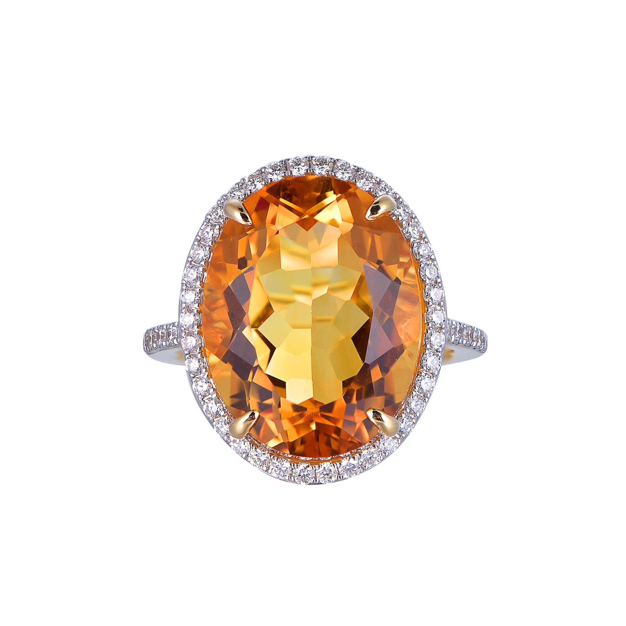 Oval Citrine Ring with Diamond Halo in Yellow Gold
