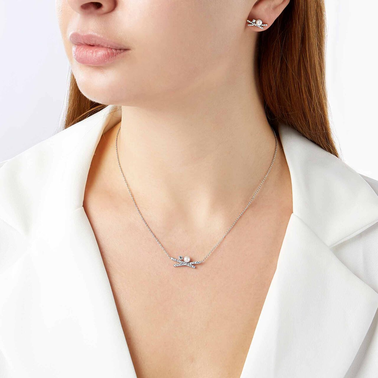 yoko london sleek white gold pearl diamond x pendant qyn2232 7x on model image number 1