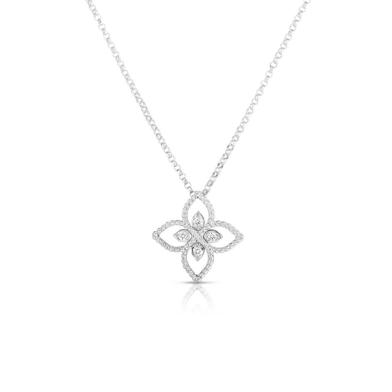 Princess Flower Filigree Small White Gold and Diamond Pendant Necklace image number 0