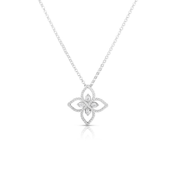 Pendentif Princess Flower Filigre en or blanc et diamants petit modèle 