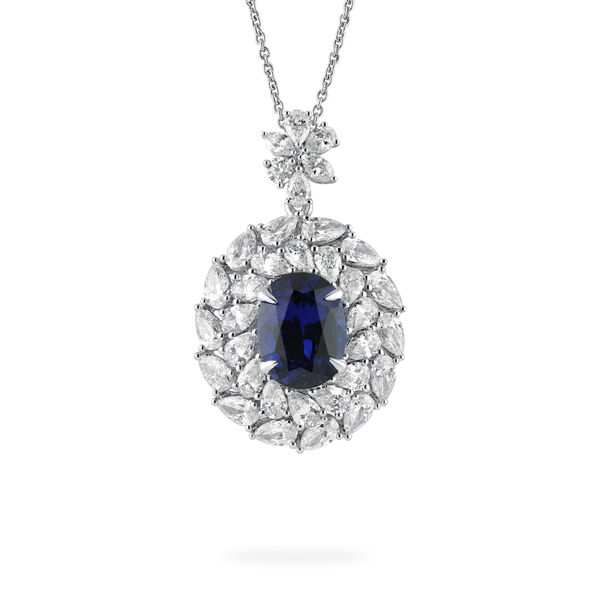 Sapphire Oval-Cut Pendant with Diamonds in White Gold