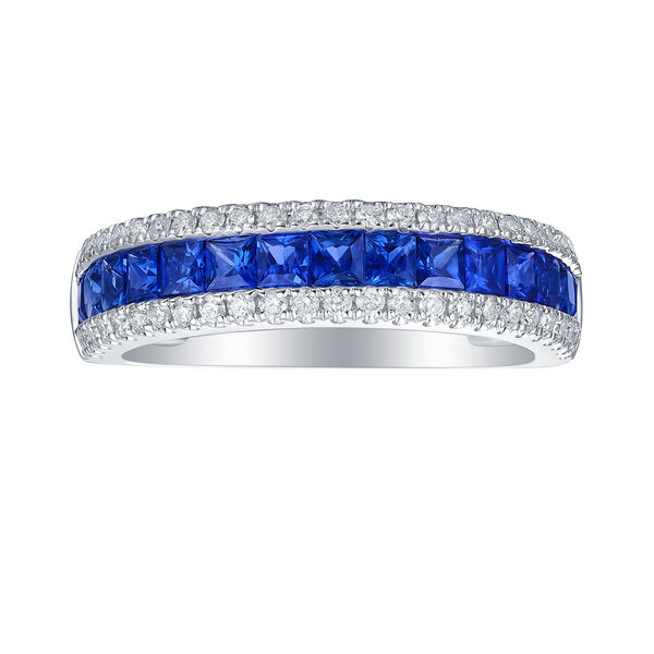Bague Saphirs Bleus et Diamants en Or Blanc
