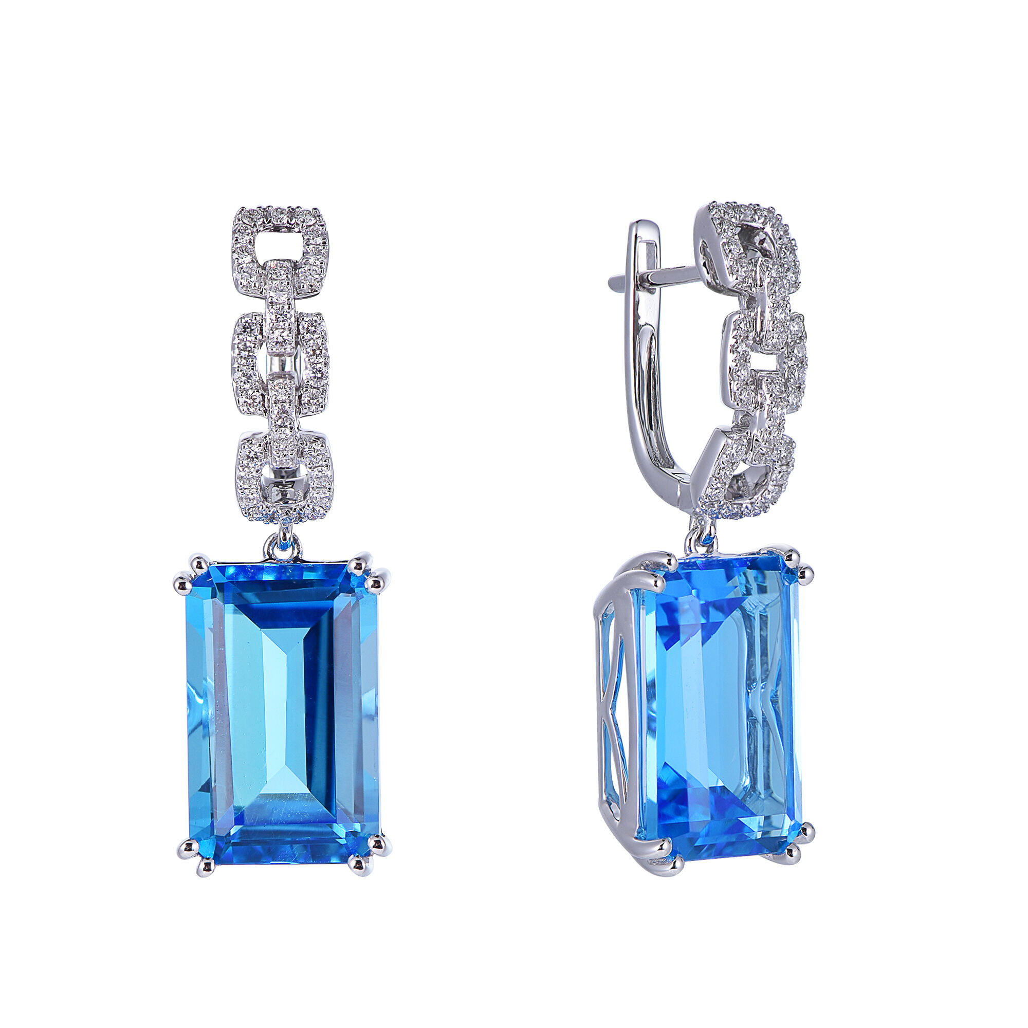 Octagon Swiss Blue Topaz Earrings in White Gold