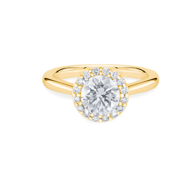Bague de fiançailles en or jaune à diamant solitaire rond avec simple halo