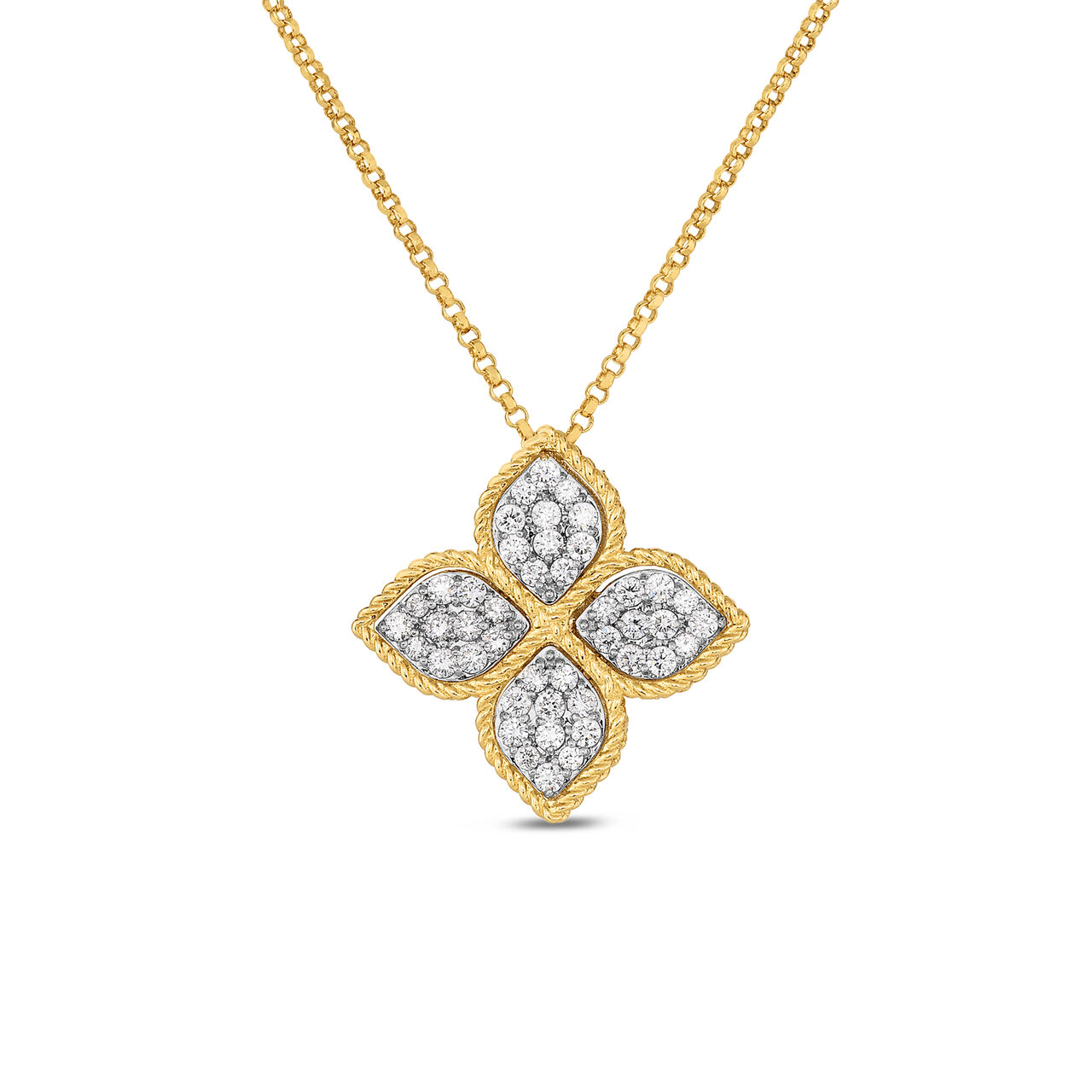maison birks roberto coin princess flower large yellow gold diamond pendant image number 0