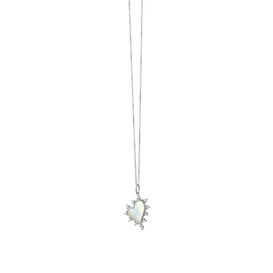 Monica Rich Kosann Midi Heart Silver, Mother-of-Pearl and White Sapphire Charm Necklace 41617 image number 0
