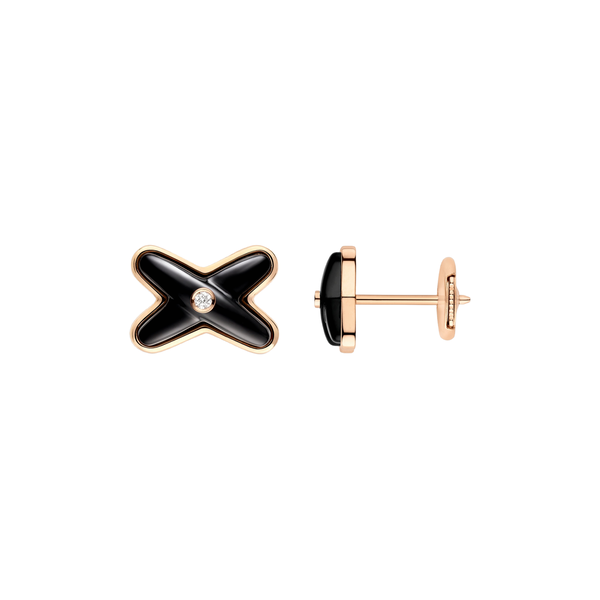 Jeux De Liens Rose Gold Onyx and Diamond Earring