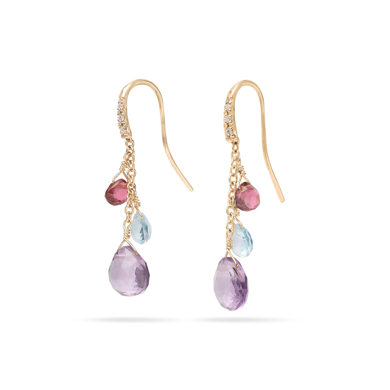 Paradise Yellow Gold, Diamond and Semi-Precious Gemstone Drop Earrings image number 0
