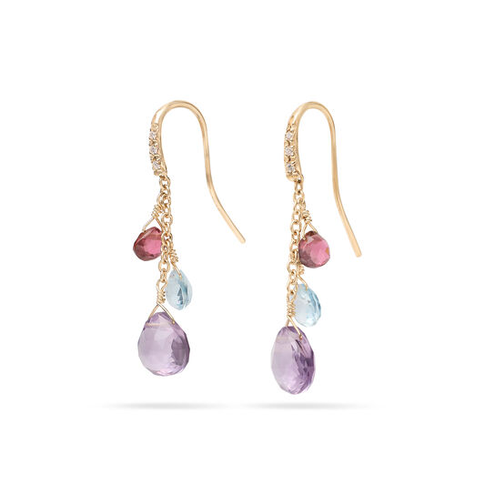 Paradise Yellow Gold, Diamond and Semi-Precious Gemstone Drop Earrings image number 0