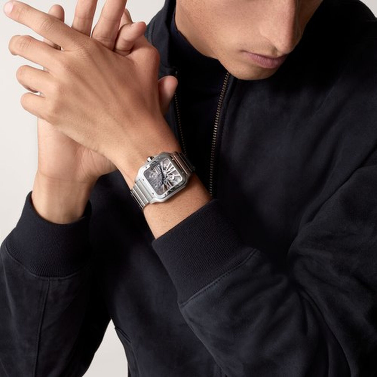 Santos de Cartier Skeleton 40 mm manuelle en acier inoxydable, grand modèle image number 1