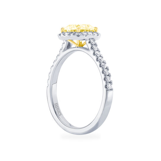 Birks Rosée du Matin Cushion Cut Yellow Diamond Engagement Ring with Halo and Pavé Band Angle image number 1
