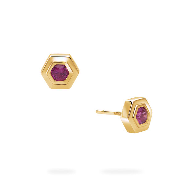 Yellow Gold Birthstone Earrings, Pink Tourmaline