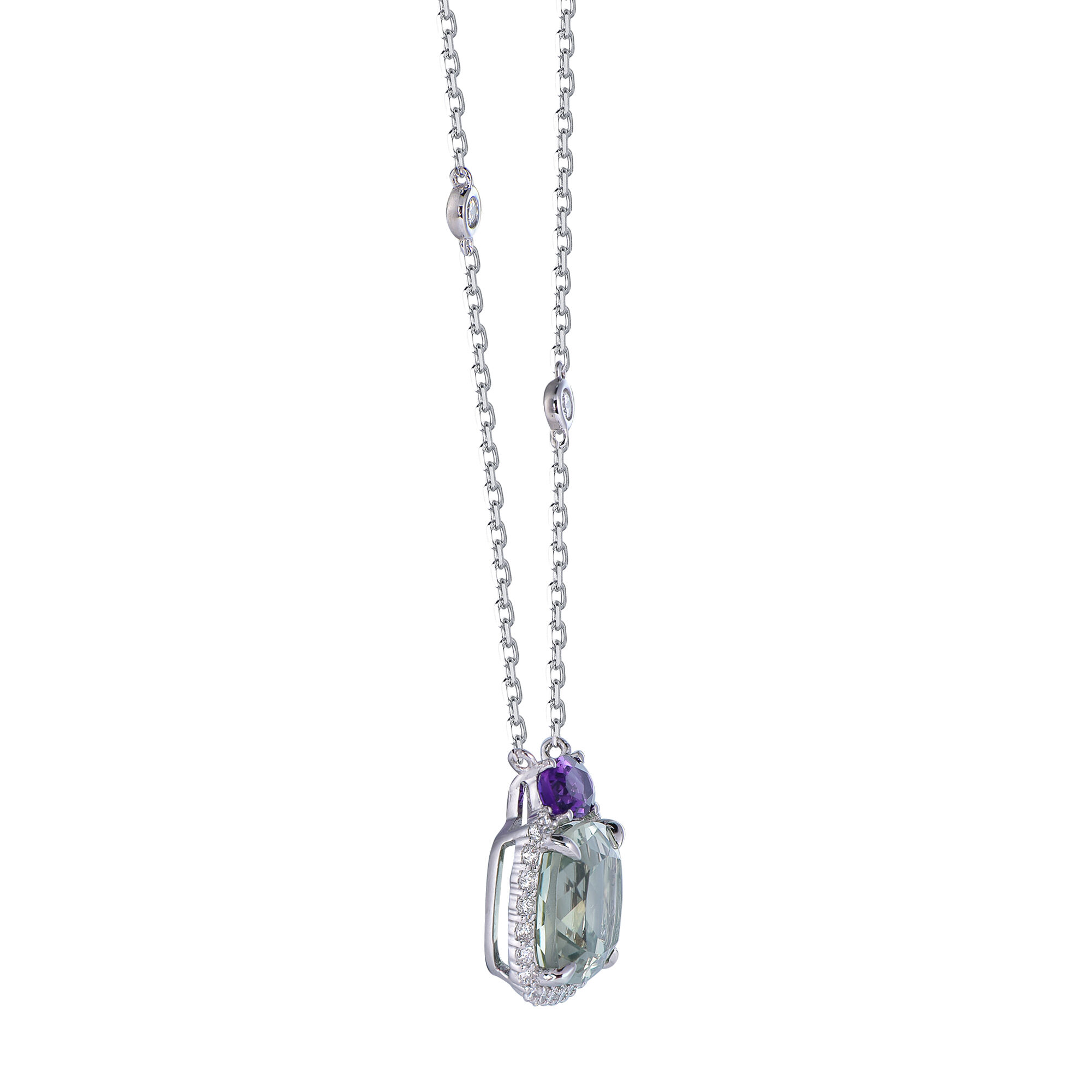 Green and Purple Amethyst Pendant in White Gold