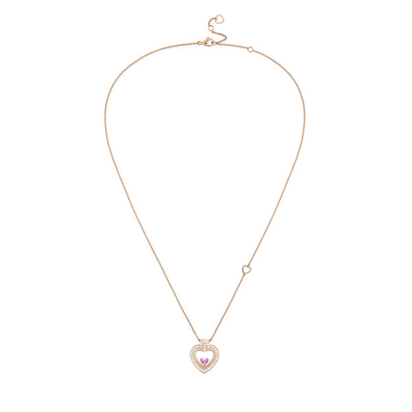 Pendentif Pretty Woman en or rose avec saphir rose et pavé de diamants, moyen modèle
