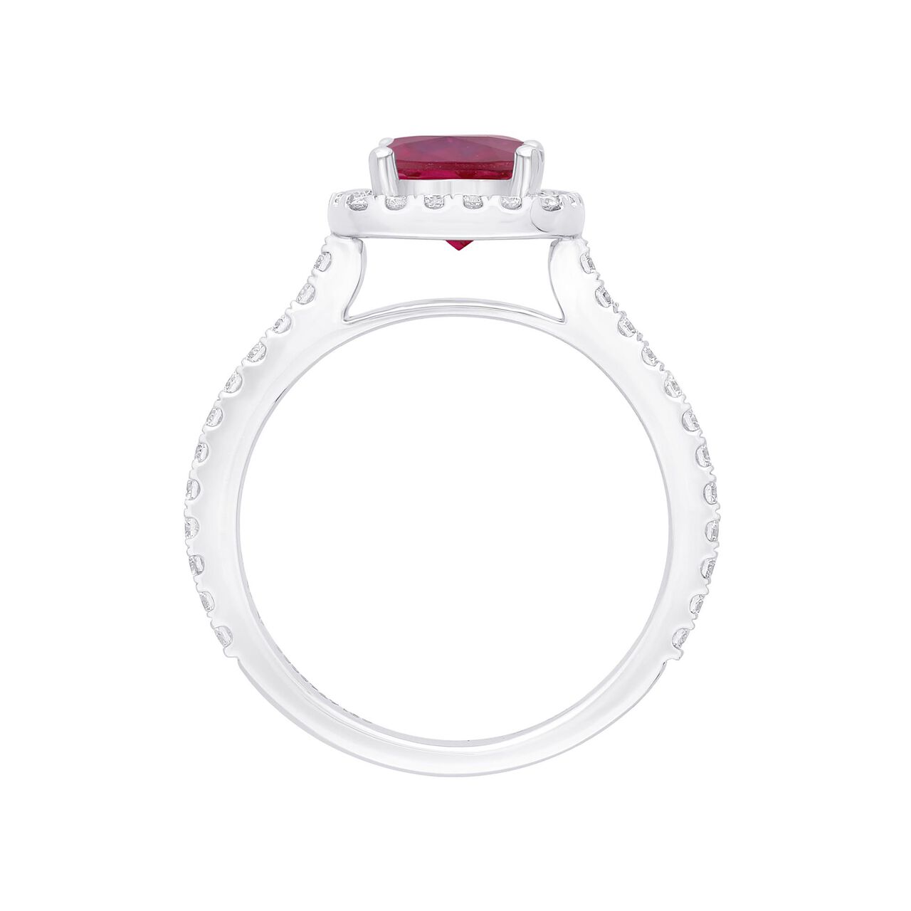 maison birks salon ruby cushion diamond halo ring sg05408r 8r standing front image number 1
