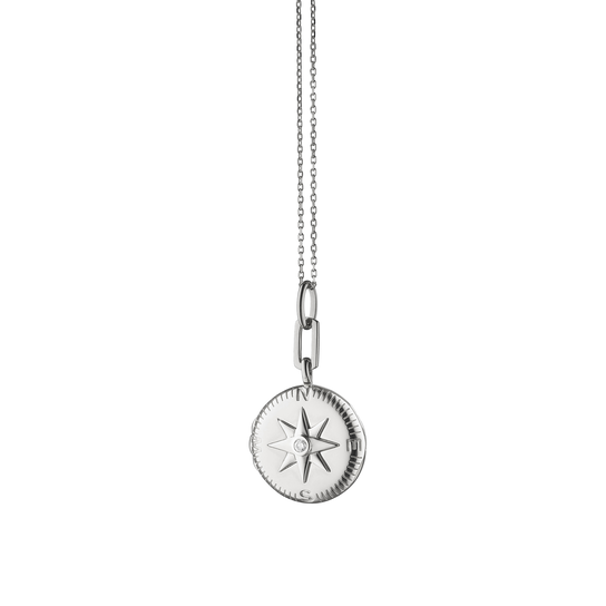Médaillon Adventure Compass Petite Lockets en argent avec saphir blanc image number 0