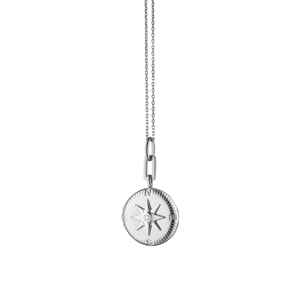 Médaillon Adventure Compass Petite Lockets en argent avec saphir blanc