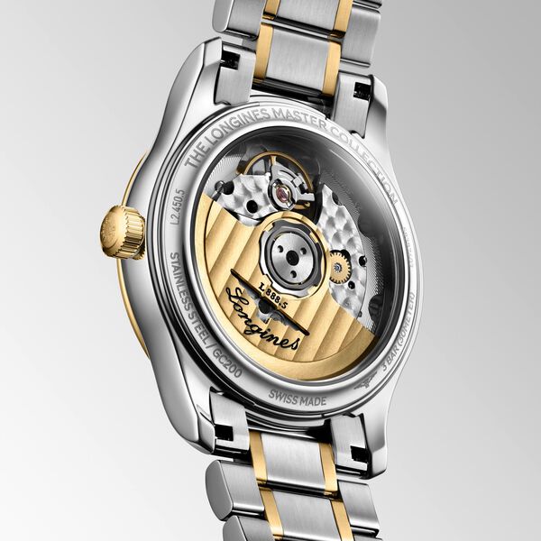Master 34 mm automatique en acier inoxydable, coiffe or jaune et diamants