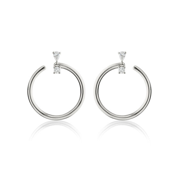 Boucles d'oreilles anneaux Galaxy en argent avec saphir blanc, grand modèle