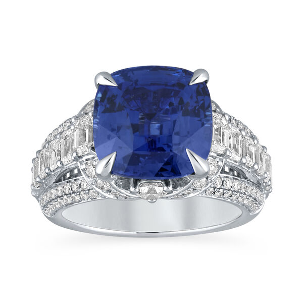 Sapphire Cushion-Cut Ring with Diamonds in White Gold