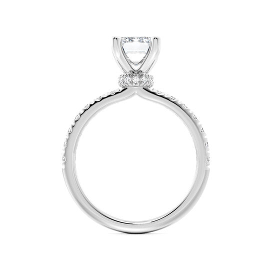 Birks Deco Bague de fian&ccedil;ailles en or blanc avec solitaire &eacute;meraude et pav&eacute; de diamants, avec halo cach&eacute; en pav&eacute; image number 2