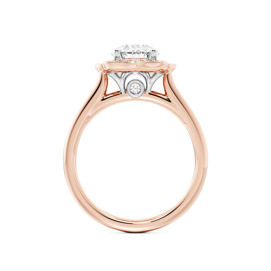 Birks 1879 Heirloom Round Solitaire Diamond Engagement Ring with Halo and Rose Gold Diamond Band image number 2