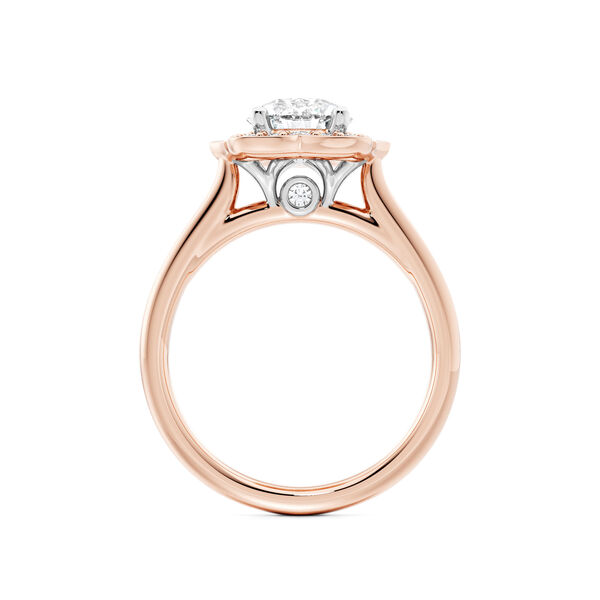 Heirloom Round Solitaire Diamond Engagement Ring with Halo and Rose Gold Diamond Band
