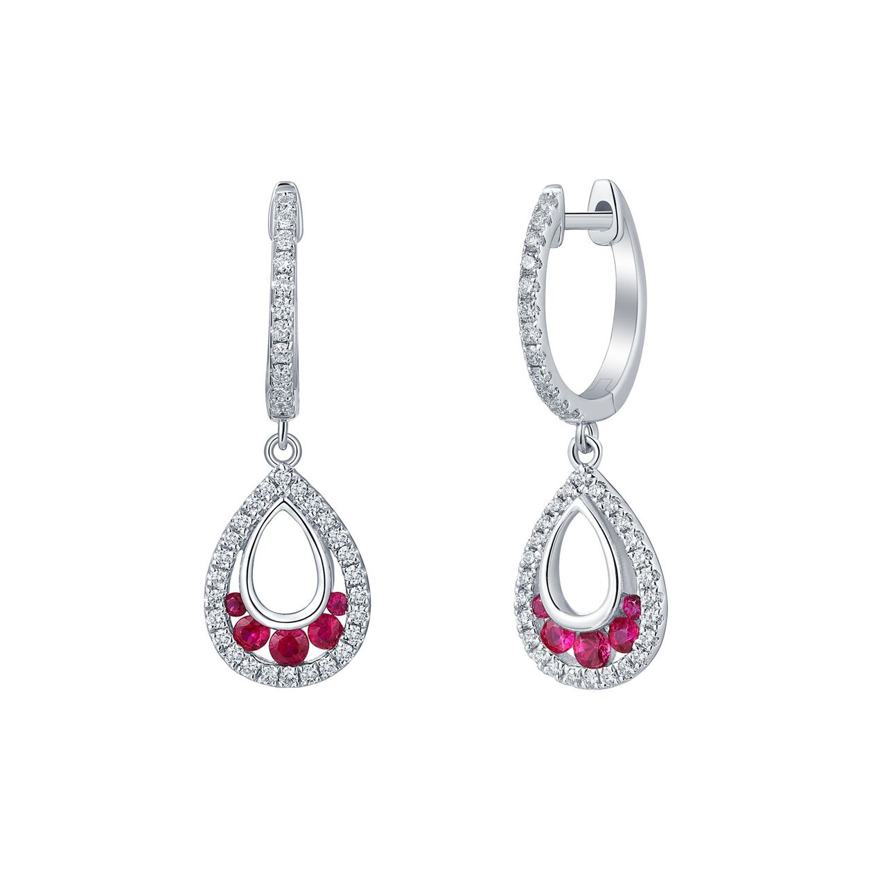 Boucles d'Oreilles Rubis et Diamants forme de larme en Or Blanc image number 0